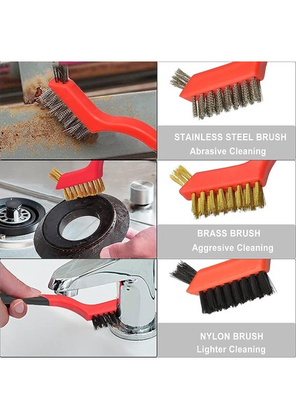 Tel Fırça 3'lü Set, Naylon / Oxford / Paslanmaz Çelik Fırçalar, Kir, Derin Temizlik Için Kavisli Saplı (7 Inç) (Yurt Dışından) modelleri