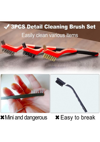 Tel Fırça 3'lü Set, Naylon / Oxford / Paslanmaz Çelik Fırçalar, Kir, Derin Temizlik Için Kavisli Saplı (7 Inç) (Yurt Dışından) fırsatları