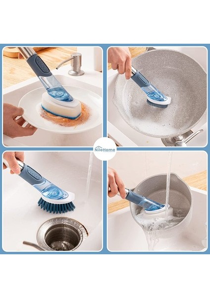 Fırçalar Sabunluk Bulaşık Fırçası Seti - Standlı Mutfak Fırçası 4 Fırça Başlığı Paslanmaz Çelik Saplı, Mutfak Fırçası Tencere ve Bulaşıklar Için (Yurt Dışından) indirimleri