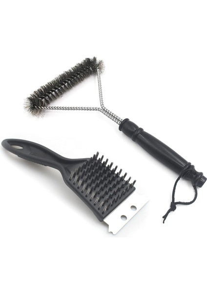 Fırçalar Barbekü Fırçası, Barbekü Temizleme Fırçası, 2'si 1 Arada Paslanmaz Çelik Tel Barbekü Fırçası + Sivri Çok Fonksiyonlu Barbekü Fırçası (Siyah) (Yurt Dışından)