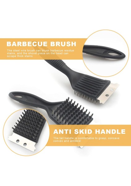 Fırçalar Barbekü Fırçası, Barbekü Temizleme Fırçası, 2'si 1 Arada Paslanmaz Çelik Tel Barbekü Fırçası + Sivri Çok Fonksiyonlu Barbekü Fırçası (Siyah) (Yurt Dışından) fırsatları