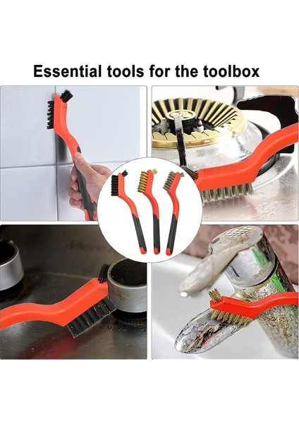 Tel Fırça 3'lü Set, Naylon / Oxford / Paslanmaz Çelik Fırçalar, Kir, Derin Temizlik Için Kavisli Saplı (7 Inç) (Yurt Dışından) indirimleri