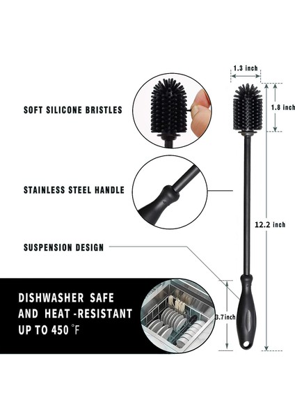 Fırçalar Su Şişesi Fırçası Silikon Şişe Fırçası, Vakumlu Spor Şişe, Vazo ve Züccaciye Su Şişesi Temizleme Fırçası (Siyah) (Yurt Dışından) fiyatları