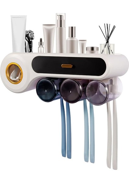 Fırçalar Diş Fırçalığı Diş Macunu Tutucu Sıkacağı Çok Amaçlı Tutucu, 6 Diş Fırçası Yuvası Kapaklı Saklama Kutusu 3 Manyetik Bardak (Siyah) (Yurt Dışından)