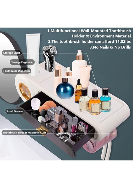 Fırçalar Diş Fırçalığı Diş Macunu Tutucu Sıkacağı Çok Amaçlı Tutucu, 6 Diş Fırçası Yuvası Kapaklı Saklama Kutusu 3 Manyetik Bardak (Siyah) (Yurt Dışından) fırsatları