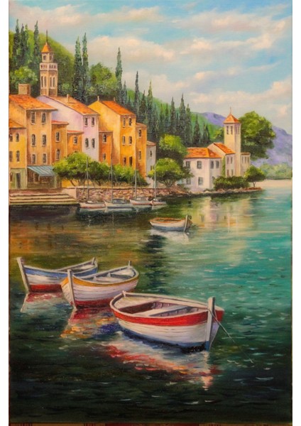 Renkli Baskılı Sayılarla Boyama Hobi Seti (Çerçeveli) 40X50 Cm: Sahilde Tekneler