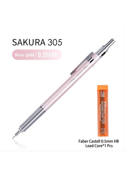 0.5mm Rose-2b Kurşun Metal Kabuk Yazma Otomatik Mekanik Kurşun Kalem 0.3/0.5mm Grafit Çizim Ofis Malzemeleri Sanat Kırtasiye XS-303/305 Sakura (Yurt Dışından)