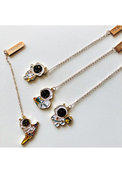 B 1pc Astronot Kolye Zinciri Bookmark Öğrenci Taşınabilir Okuma Kitabı Tutucu (Yurt Dışından) modelleri