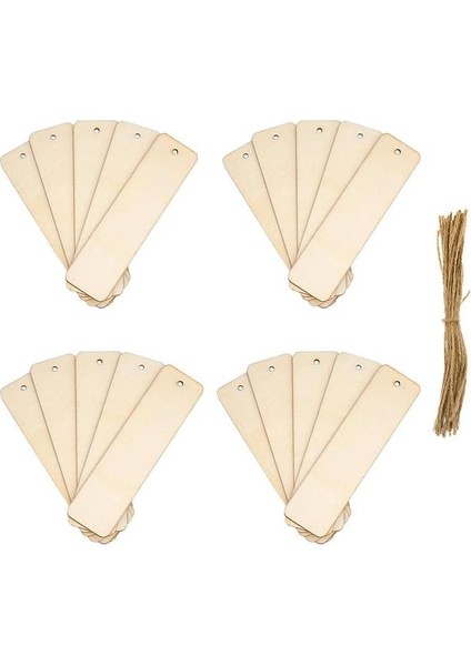 20 Adet Ahşap Boş Imleri, Dikdörtgen Ince Ahşap Kitap Ayraçları Asılı Etiketi Jüt Halatlar ile Düğün Parti Dekorasyon Için Dıy Projeleri (Yurt Dışından)