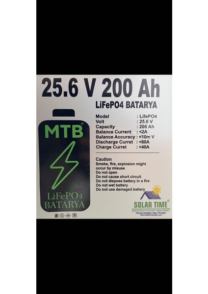 25.6 Volt 200 Amper Lifepo4 Lityum Batarya