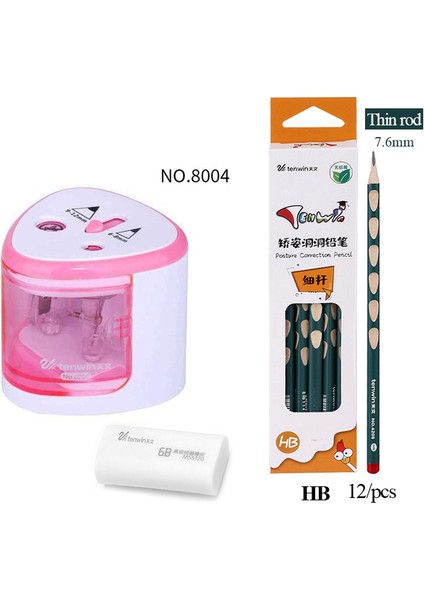 8004PINK-12HBTHIN-6B Tenwin 8004 Elektrikli Kalemtıraş Duruş Düzeltme Kalemleri Hb/2b Kırtasiye Iki Delikli Anahtar Otomatik Kalemtıraş (Yurt Dışından)