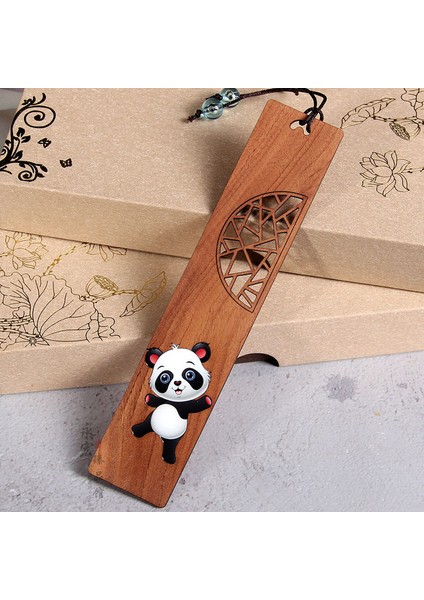 Panda 2 Kawaii Çin Panda Ahşap Imi Retro Renkli Sanders Çizim Bambu Baskı Kitap Ayracı Püskül Kolye Komik Hediye Kırtasiye (Yurt Dışından)