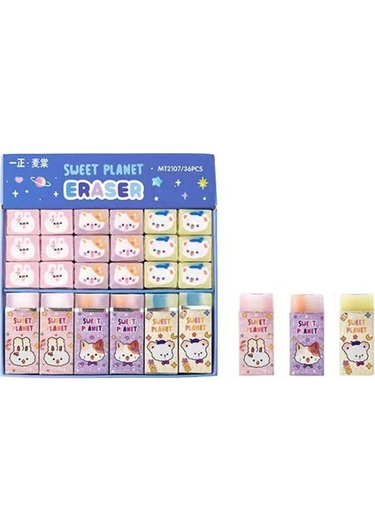 36 Adet M Kawaii Animasyon Tatlı Gezegen Hayvan Sandviç Silgi, Hb Kalem Yaratıcı Dilim Düzeltme Silgi, Öğrenci Öğrenme Kırtasiye Su (Yurt Dışından)