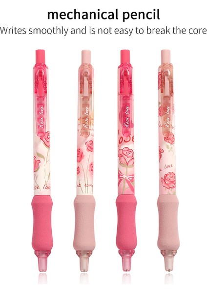 ZXB-ML8516-01Z 4 Adet/takım Pembe Sis Gül Serisi Mekanik Kalem Seti 0.5mm Nib Yazma Otomatik Kalem Yaratıcı Dıy Öğrenci Malzemeleri Kırtasiye (Yurt Dışından)