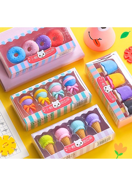 Lolipop 4 Adet/takım Yenilik Karikatür Tatlı Serisi Silgiler Sevimli Mini Lolipop Dondurma Kauçuk Kalem Silgisi Çocuklar Öğrenci Okul Kırtasiye (Yurt Dışından)