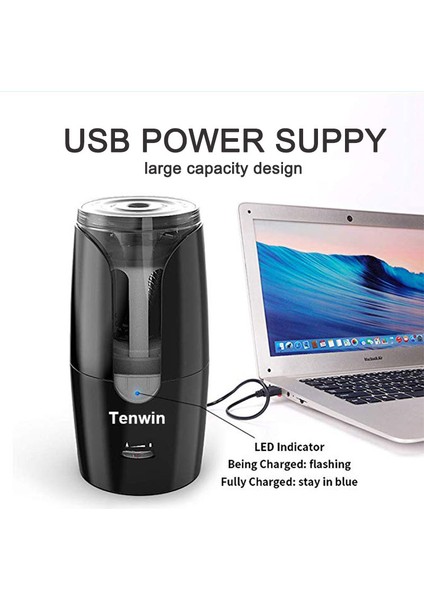 8028-BLACK Tenwin Otomatik Elektrikli Kalemtıraş Kalemler USB Ağır Mekanik Bileme Çocuklar Için Kırtasiye Ofis Okul Malzemeleri (Yurt Dışından) fiyatları