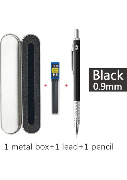 0.9 Siyah ve Kutu 0.3 0.5 0.7 0.9 1.3 2.0mm Mekanik Kalem Seti Metal Kalem Kutusu ile Hb Talepleri Okul Ofis Hediye Kutusu Öğrenci Boyama Malzemeleri (Yurt Dışından)
