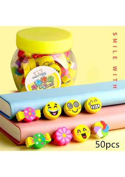 04-Smiley 50 Adet/takım Silgi Öğrenci Öğrenme Kırtasiye Çocuk Için Yaratıcı Hediye Çocuklar Silgi Yenilik Silgi Sevimli Karikatür Ifade Silgi (Yurt Dışından)