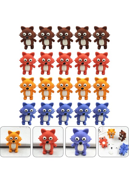 Renkli Xs 20 Adet Silgi Dekoratif Silgi Günlük Komik Kawaii Plastik Oyun Ev Tilki Dıy Taşınabilir Çocuklar (Yurt Dışından)