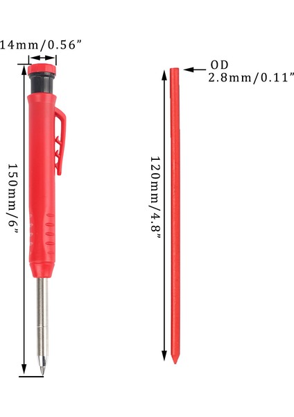 6 Yedek Katı Marangoz Kalemi 6 Dolum Uçları Dahili Kalemtıraş Markalama Aracı Ağaç Işleme Derin Delik Mekanik Kurşun Kalemler (Yurt Dışından)