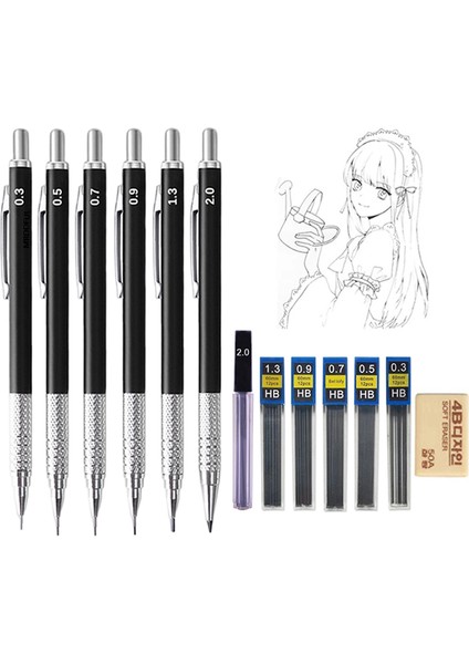 0.7mm 0.9mm Kalem Tam Siyah Metal Mekanik Kurşun Kalem Seti Hb Talepleri 0.3 0.5 0.7 0.9 1.3 2.0mm Silgi ile Geri Çekilebilir Eskiz Kalem Okul Malzemeleri (Yurt Dışından) fiyatları