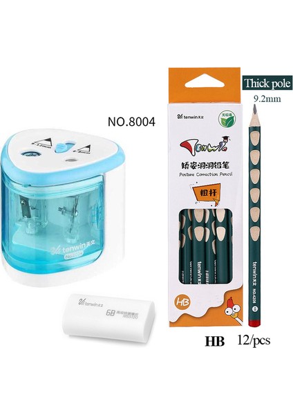 8004BLUE-12HBTICK6B Tenwin 8004 Elektrikli Kalemtıraş Duruş Düzeltme Kalemleri Hb/2b Kırtasiye Iki Delikli Anahtar Otomatik Kalemtıraş (Yurt Dışından)