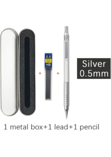 0.3 Gümüş ve Kutu 0.3 0.5 0.7 2.0mm Sanat Çizim Otomatik Kalemler Düşük Ağırlık Merkezi Geri Çekilebilir Uç Metal Kalem Ofis Okul Hediye Kutusu Seti (Yurt Dışından)