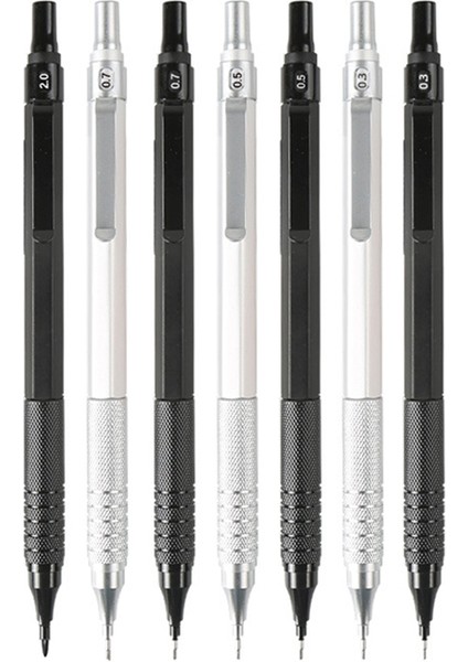 0.5mm Gümüş Kalem 1 Adet 0.3/0.5/0.7/2.0mm Mekanik Kurşun Kalem 0.5mm Düşük Merkezi Yerçekimi Metal Çizim Özel Ofis Okul Kalem Yazma Sanat Malzemeleri (Yurt Dışından)