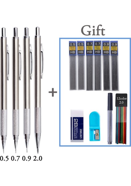 4 Kalem Seti F Mekanik Kurşun Kalem Seti Metal Çizim 0.5 0.7 0.9 2.0 mm Grafit Kurşun Tutucu 2b Hb Yazma, Eskiz Çizimi Yedekler ile (Yurt Dışından)