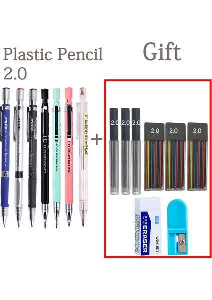2.0 Plastik Set B Otomatik Mekanik Metal Kalem 0.3 0.5 0.7 0.9 1.3 2.0 mm Siyah Kurşun 12 Renk Dolum Sanat Resim Öğrenci Yazma Kaymaz Kılıf (Yurt Dışından)