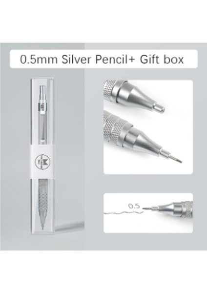 Kutu ile 0.5 Gümüş 0.3 0.5 0.7 2.0mm Sanat Çizim Otomatik Kalemler Düşük Ağırlık Merkezi Geri Çekilebilir Uç Metal Kalem Ofis Okul Hediye Kutusu Seti (Yurt Dışından)