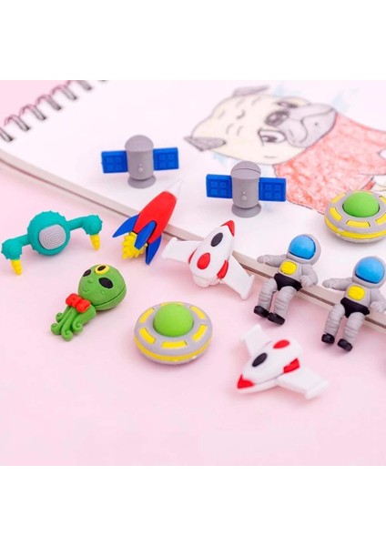 Rastgele 4 Adet/takım Sevimli Dış Uzay Silgi Mini Roket Astronot Alien Kauçuk Kalem Silgi Çocuklar Için Hediye Okul Öğrenci Kawaii Kırtasiye (Yurt Dışından)