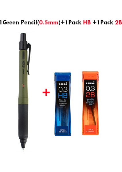 0.5mm Yeşil Set Uni Kawaii Mekanik Kurşun Kalem Okul Kırtasiye Malzemeleri 0.3/0.5mm Çift Modlu Rotasyon Öğrenciler Anti-Kırık Çekirdek Otomatik Kalemler (Yurt Dışından)