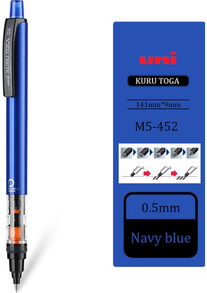 M5-452 Mavi 1 Adet Unı M5-559 /450 0.5mm Ilkokul Öğrencileri Sürekli Yazma Kuru Toga Dönen Çift Hızlı Mekanik Kurşun Kalem 0.3mm (Yurt Dışından)