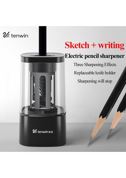 8039-BLACK Tenwin 8039 Plug-In Güç Elektrikli Kalemtıraş Kroki/kömür/kalem Uzun/kısa Delik Anahtarı Otomatik Kalemtıraş (Yurt Dışından) indirimleri