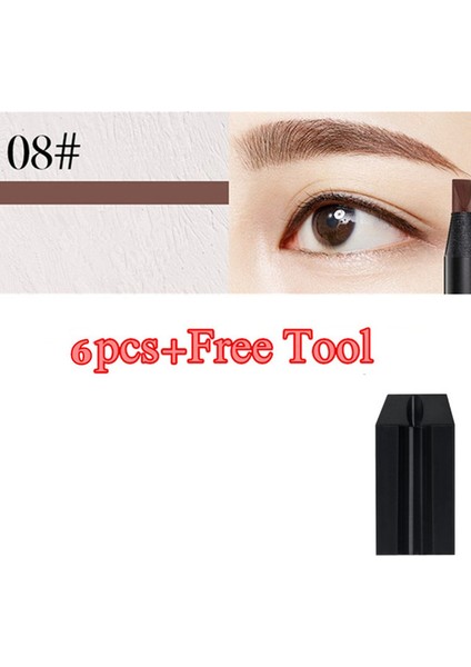 08 6 Adet Sert Çekirdek Kaş Kalemi Microblading Kalemtıraş Su Geçirmez Iz Bırakmayan Gölge Kozmetik Doğal Uzun Ömürlü Kaş Kalemi (Yurt Dışından)