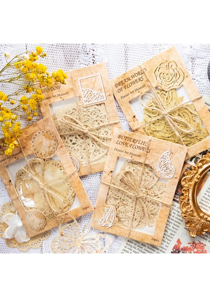 Bir Yoofun 16 Adet/paket Çiçek Sanat Müzesi Hallow Malzeme Kağıt Kelebekler Dantel Vintage Scrapbooking Dergisi Kendi Başına Yap Kağıdı Kırtasiye (Yurt Dışından)