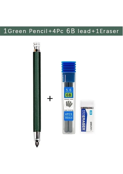 Yeşil Kalem Seti - 6b Mekanik Kurşun Kalem 5.6mm 2b/4b/6b/8b Graffiti Çizim Tarama Otomatik Kalemler Profesyonel Boyama Yazma Malzemeleri Için Set (Yurt Dışından)