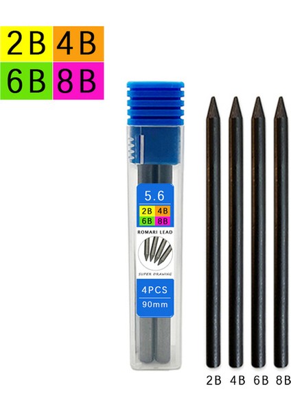 4 Adet Karışık 5.6mm Kalın Çekirdek Renk Gökkuşağı Otomatik Kalem Kömür Metal Aktivite Kalem Boyama Sanatı Kalem Çizim Kurşun Kawaii Kırtasiye (Yurt Dışından)