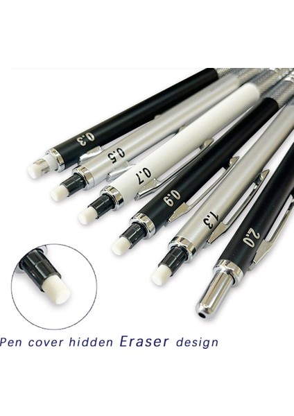 0.7mm Gümüş Yeni Tam Metal Mekanik Kurşun Kalem 0.3 0.5 0.7 0.9 1.3 2.0mm Siyah Gümüş 2b Sanat Boyama Eskiz Kalemler Ofis Okul Malzemeleri (Yurt Dışından) fiyatları