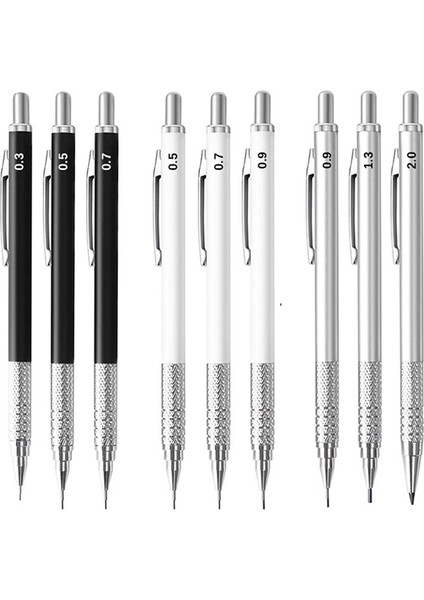 0.7mm Gümüş Yeni Tam Metal Mekanik Kurşun Kalem 0.3 0.5 0.7 0.9 1.3 2.0mm Siyah Gümüş 2b Sanat Boyama Eskiz Kalemler Ofis Okul Malzemeleri (Yurt Dışından) indirimleri