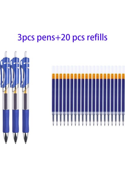 Mavi Set C-23PCS Jel Kalem Dolum Seti Okul Malzemeleri Siyah Mavi Kırmızı Mürekkep Rengi 0.5mm Geri Çekilebilir Tükenmez Kalemler Iş Öğrenci Okul Ofisi (Yurt Dışından)