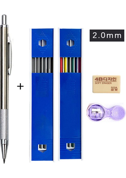 Kalem Seti B 2.0mm Metal Mekanik Kalem Seti Renkli Kurşun 2b Silinebilir Öğrenci Sanat Kroki Çizim Araçları Okul Ofis Malzemeleri Kırtasiye (Yurt Dışından)