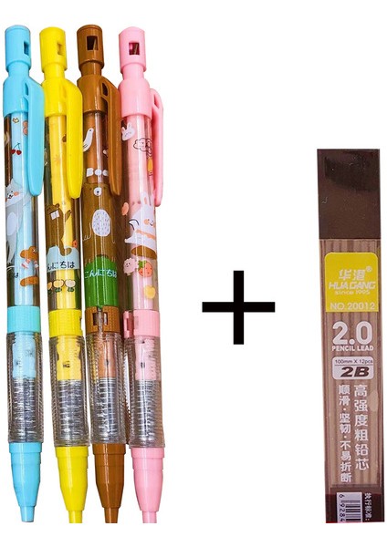 B 4 Adet 4 Karikatür Köpek 2.0 mm Otomatik Kalem + Dolum Mekanik Kurşun Kalem Desen Kalın Kurşun Kalem Okul Malzemeleri Ofis Kırtasiye (Yurt Dışından)