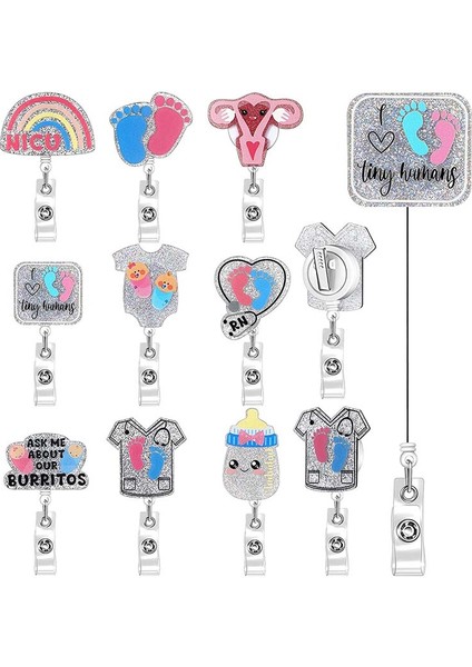 Stil 3 Yeni Glitter Akrilik Bebek Ayak Izleri Rozet Makara Geri Çekilebilir Kımlık Rozeti Tutucu 360 Dönen Timsah Klip Adı Tutucu (Yurt Dışından)