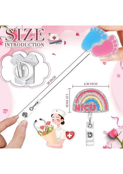 Stil 3 Yeni Glitter Akrilik Bebek Ayak Izleri Rozet Makara Geri Çekilebilir Kımlık Rozeti Tutucu 360 Dönen Timsah Klip Adı Tutucu (Yurt Dışından) modelleri