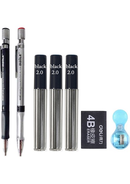 2 Kalem Siyah Set B 2.0 Mekanik Kurşun Kalemler Kaymaz Boya Yazma Siyah Renk 2mm Mine 2b Sanat Kalemi Değiştirilebilir Dolum Öğrenci Okulu (Yurt Dışından)
