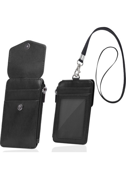 Şampanya Altın Arae Pu Deri Kimlik Kartı Tutucu, Yeniden Kapatılabilir Fermuarlı Cep ve Kordon, Dikey Şeffaf Kart Penceresi, 3 Kart Yuvası, - 1 Paket (Yurt Dışından)