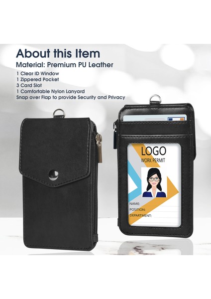 Şampanya Altın Arae Pu Deri Kimlik Kartı Tutucu, Yeniden Kapatılabilir Fermuarlı Cep ve Kordon, Dikey Şeffaf Kart Penceresi, 3 Kart Yuvası, - 1 Paket (Yurt Dışından) modelleri