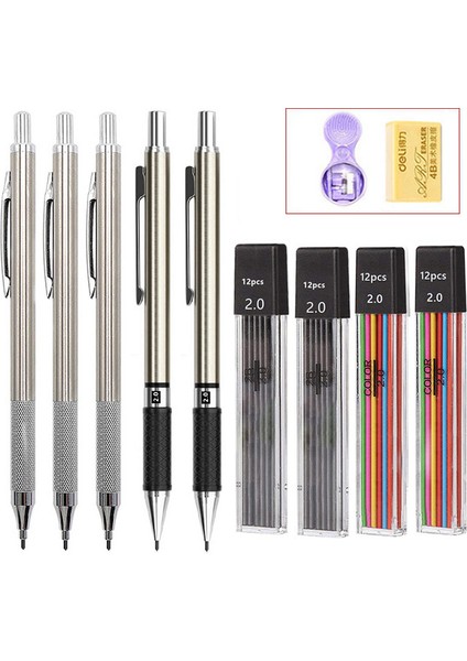 Siyah -1 Adet Kalem Haile Metal Mekanik Kurşun Kalem Seti Yedekler Kurşun ve Silgi, 2.0mm Çizim, Eskiz, Mimarlık Kalemleri, Okula Dönüş Kaynağı (Yurt Dışından)